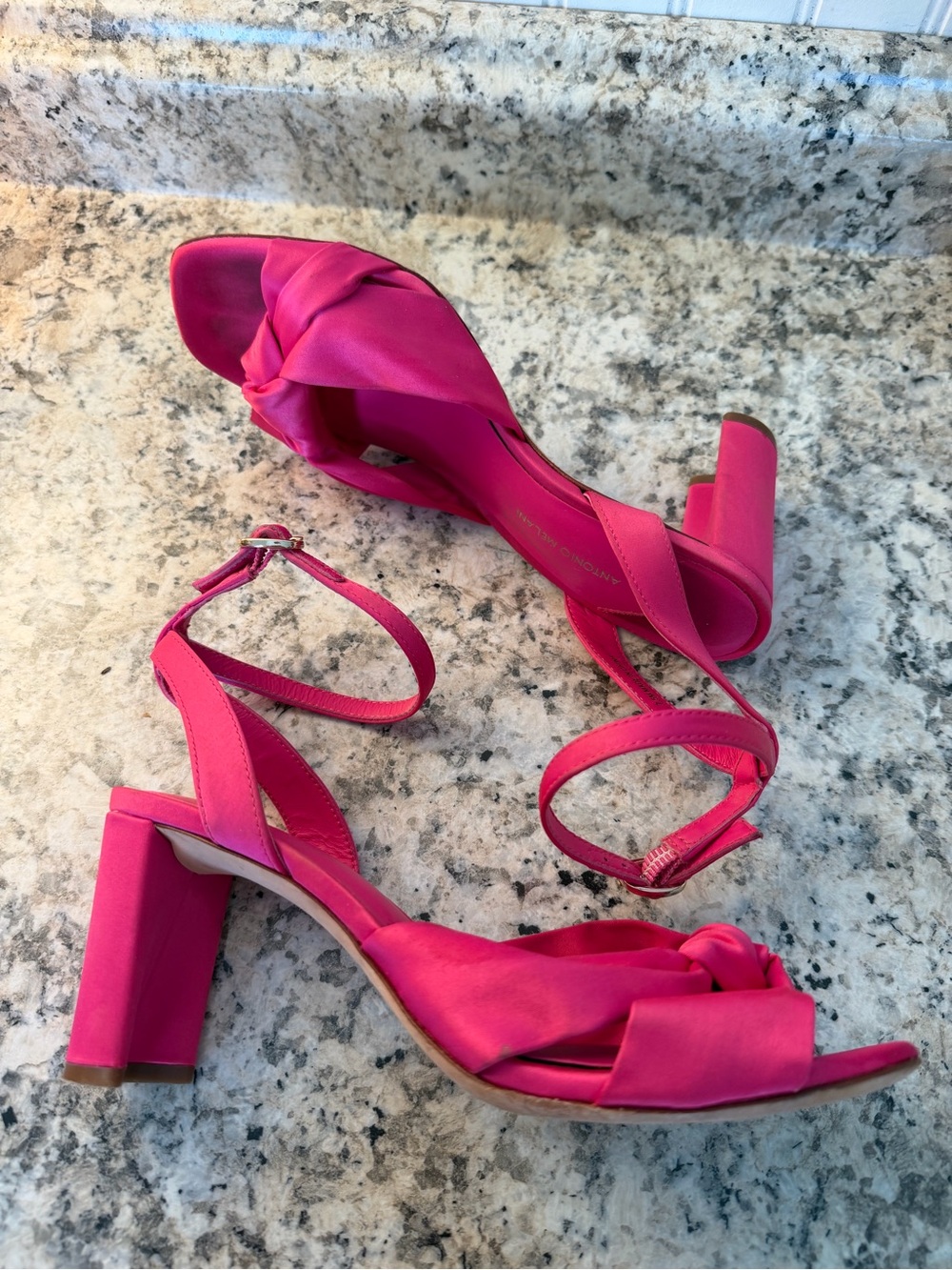 ANTONIO MELANI Hot Pink Knotted Ankle-Strap Block Heels Fuchsia - Picture 3 of 7